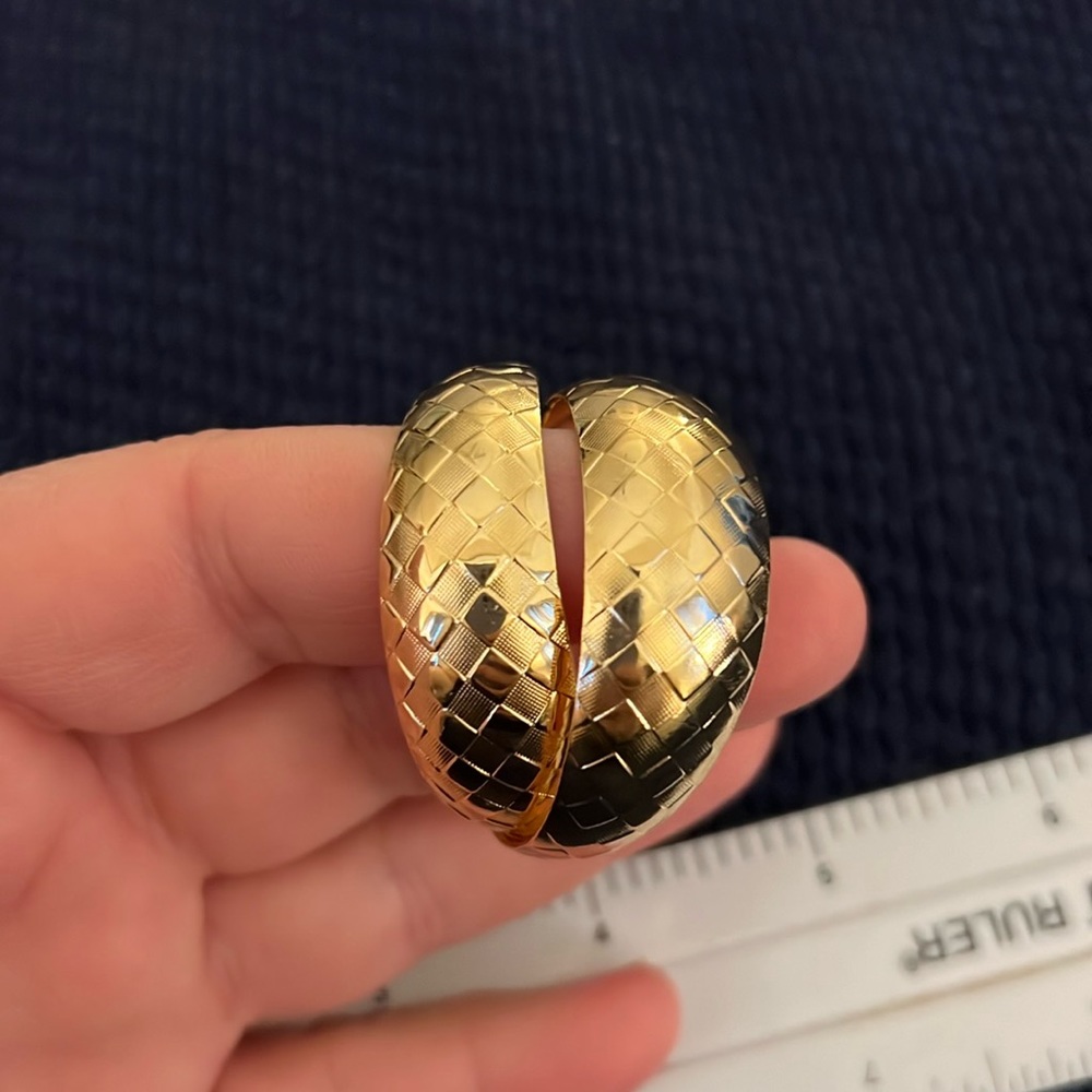 Beautiful Gold Tone Basketweave Hoops